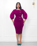 Temperament women's square neck button panel hip wrap skirt