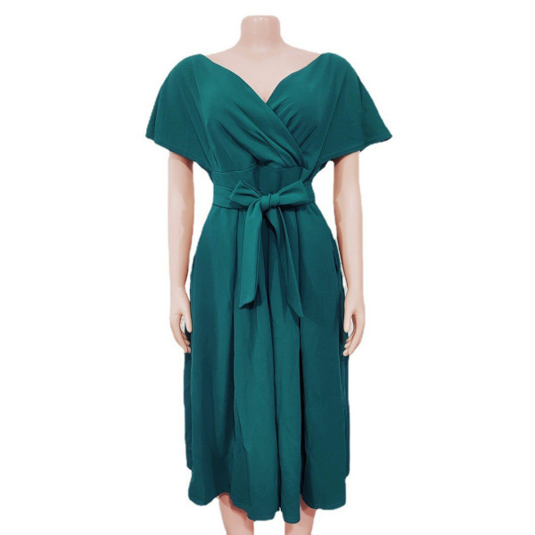 Oversized women's short sleeve V-neck princess big swing evening dress dress