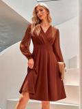 Casual V-neck solid jacquard dress