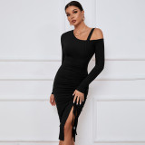 Split off shoulder autumn winter hip bag long sleeve sexy dress