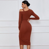 Split off shoulder autumn winter hip bag long sleeve sexy dress