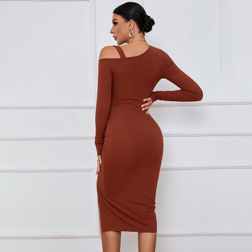 Split off shoulder autumn winter hip bag long sleeve sexy dress