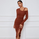Split off shoulder autumn winter hip bag long sleeve sexy dress