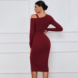 Split off shoulder autumn winter hip bag long sleeve sexy dress
