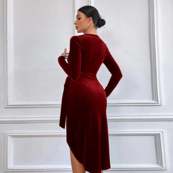 Sexy long dress V-neck bag hip irregular medium long dress cocktail party dress