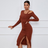 Split off shoulder autumn winter hip bag long sleeve sexy dress