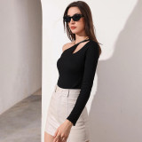 Sexy hollow waist casual long sleeved women's T-shirt top