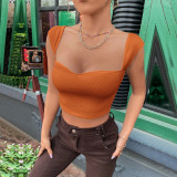 Net Red Fit Square Neck Super Short Sleeveless T-shirt Tank Top
