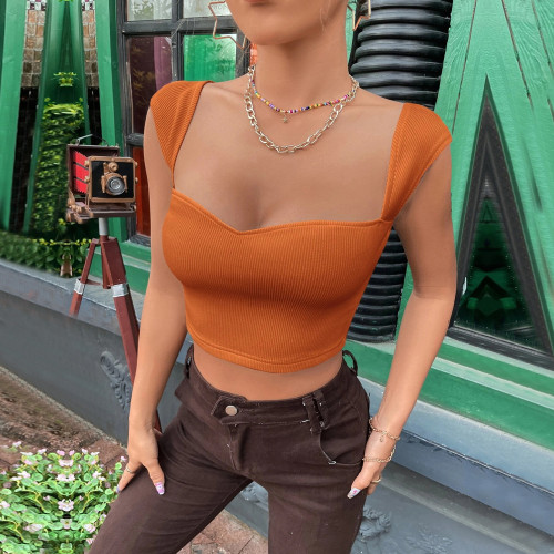 Net Red Fit Square Neck Super Short Sleeveless T-shirt Tank Top