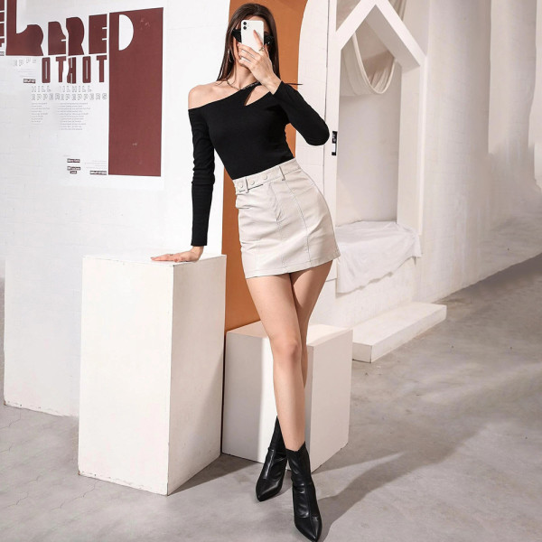 Sexy hollow waist casual long sleeved women's T-shirt top