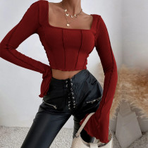 Slim fitting long sleeve square neck pullover knitted shirt Slim fitting long sleeve square neck pullover knitted shirt