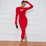 Women's Long Skirt Slim Wrap Hip Skirt Sexy Split Long Sleeve Dress