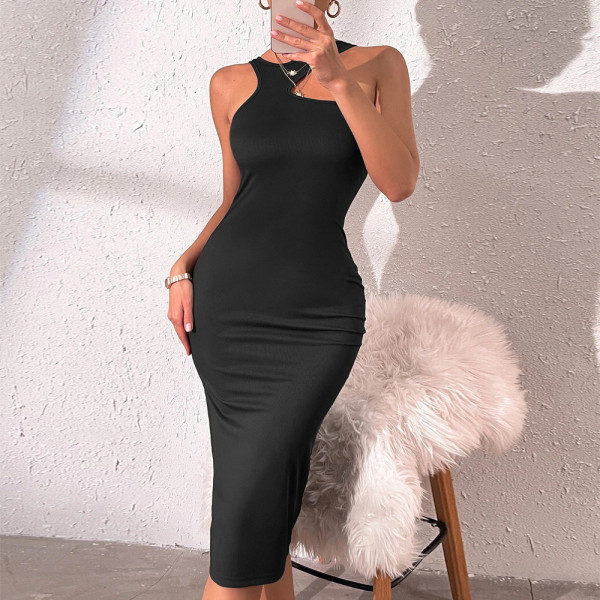 Women's fashion hollow sleeveless sexy high waist slim bag hip dress