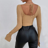 Slim fitting long sleeve square neck pullover knitted shirt