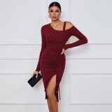 Split off shoulder autumn winter hip bag long sleeve sexy dress