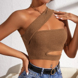 Women's new sexy hollow knit vest super short diagonal shoulder wrap top