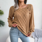 Autumn and winter casual square neck button fried dough twist knitting pullover sweater