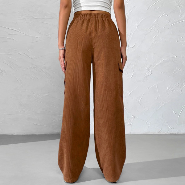 Women's loose elastic waist overalls corduroy wide leg straight casual trousers