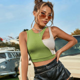 Crew Neck Panel Contrast Super Short I-shaped Sleeveless Tank Top