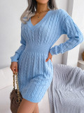 Fashion waist fried dough twist wrap buttocks dress wool dress