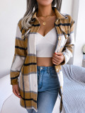 Casual Contrast Plaid Long Sleeve Strap Heavy Woolen Coat