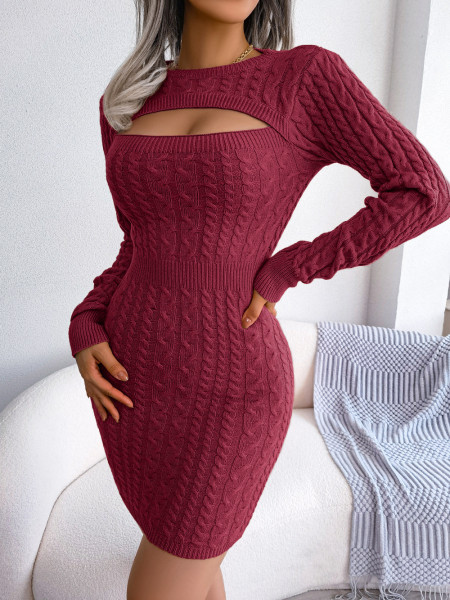 Sexy hollow out fried dough twist waist bag hip skirt wool dress