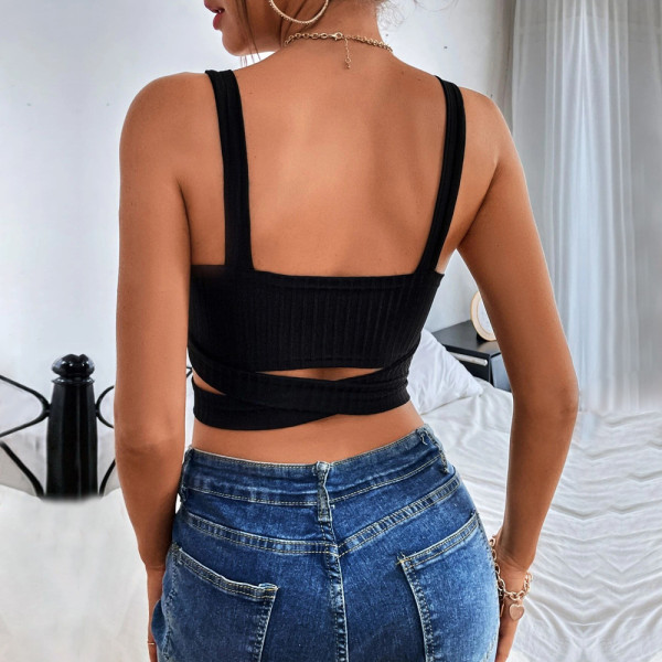 Women's sexy hollow backless slim super short suspender vest sleeveless top