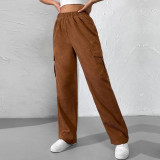 Women's loose elastic waist overalls corduroy wide leg straight casual trousers