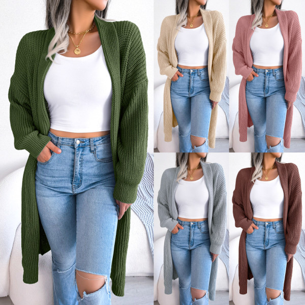 Autumn and winter casual versatile lapel long cardigan sweater coat