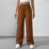 Women's loose elastic waist overalls corduroy wide leg straight casual trousers