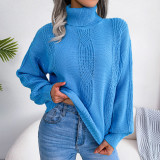 High neck fried dough twist lantern sleeve bottoming sweater