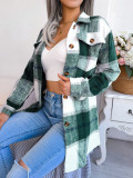 Casual Contrast Plaid Long Sleeve Strap Heavy Woolen Coat