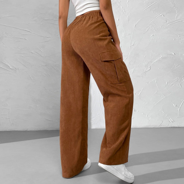Women's loose elastic waist overalls corduroy wide leg straight casual trousers