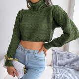 Fried dough twist long sleeve high neck open navel knitting sweater