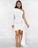 Knitted Dress Women's Party Skinny One Shoulder Sleeve Hip Wrap Dress