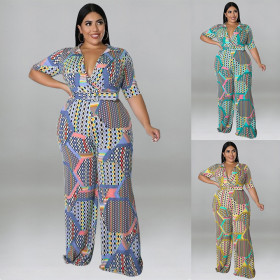 Fashionable elastic knitting material including belt jumpsuit
