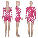 Threaded household wear V-neck printed jumpsuit
