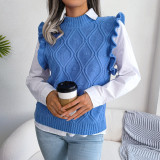 Rhombic knitted vest sweater with wood ear edge