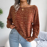 Fashion color fried dough twist long sleeve off shoulder knitting sweater