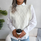 Rhombic knitted vest sweater with wood ear edge