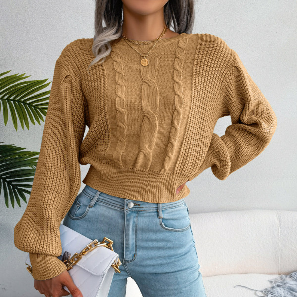 Casual fried dough twist lantern sleeve waist knitting sweater