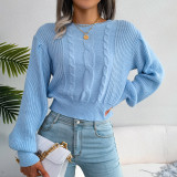 Casual fried dough twist lantern sleeve waist knitting sweater