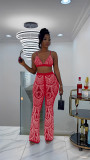 Women's sling mesh hot drilling pants suit