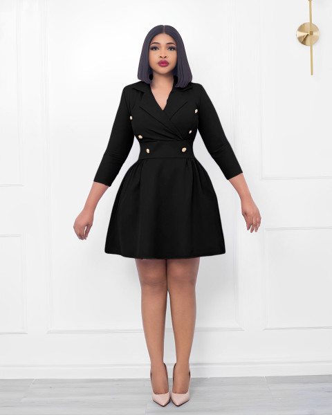 Double breasted A-line skirt with suit collar