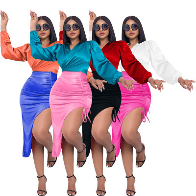 Women's autumn and winter suit Sexy hot girl's pleated color matching autumn dress Women's fashion dress