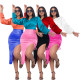 Women's autumn and winter suit Sexy hot girl's pleated color matching autumn dress Women's fashion dress