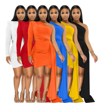 Knitted Dress Women's Party Skinny One Shoulder Sleeve Hip Wrap Dress Knitted Dress Women's Party Skinny One Shoulder Sleeve Hip Wrap Dress