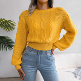 Casual fried dough twist lantern sleeve waist knitting sweater