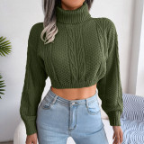 Casual fried dough twist long sleeved high neck open navel knitting sweater