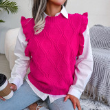 Rhombic knitted vest sweater with wood ear edge